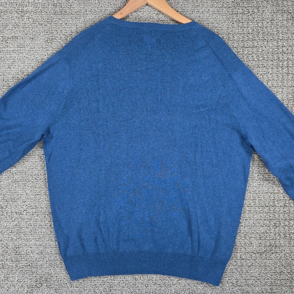 Polo Ralph Lauren Mens XL Blue Pima Cotton V-Neck Sweater Yellow Pony Logo - Picture 5 of 7